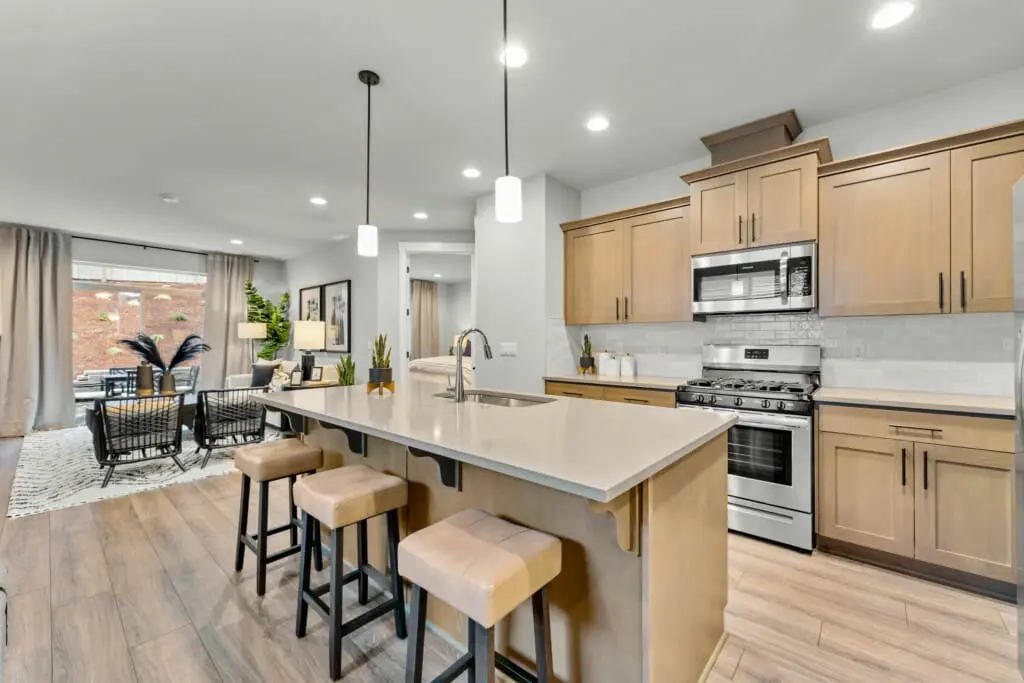 Open concept kitchen of a new home in Oregon