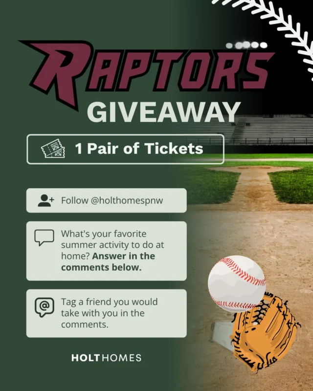 ⚾ GIVEAWAY TIME! ⚾
We’re sending one lucky winner to a Raptors game with a pair of tickets, because summer nights + baseball = a home run. 🧢🌭

To enter:
 Follow @holthomespnw
 Comment your favorite summer activity to do at home
Tag a friend you’d take with you!

Winner will be chosen Friday, June 20th.
