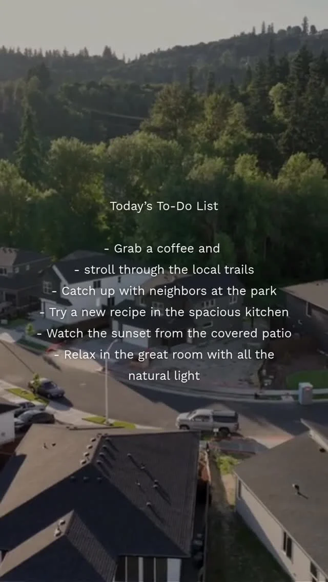 Today’s to-do list looks a little dreamier ✨ Grab a coffee, stroll through the trails, relax in the sunshine, and end the day watching the sunset from your patio.

#holthome #pnwliving #holthomespnw #realestate