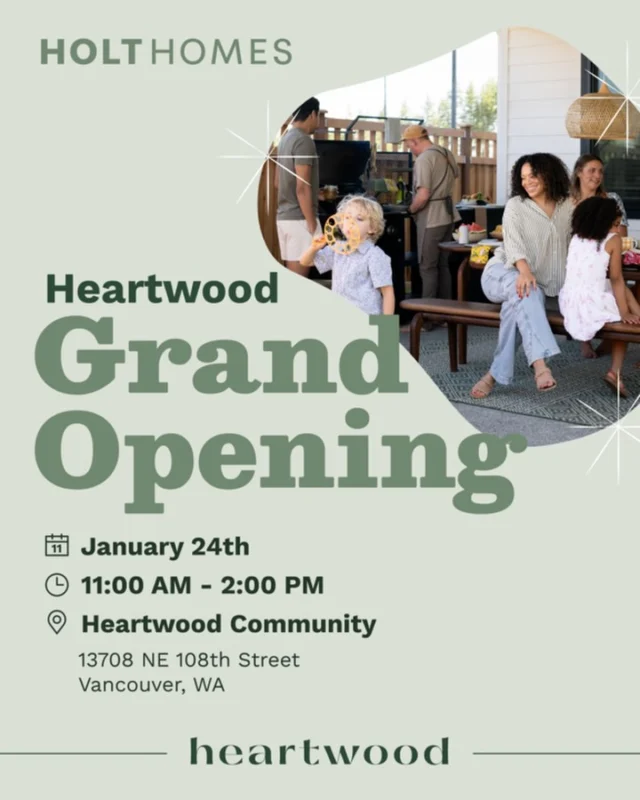Heartwood Grand Opening 🎉Join us Jan 24, 11:00 AM PST at our newest community in Vancouver, WA!

What’s Waiting:
🍴 Delicious bites
☕ Refreshing drinks
🎶 Good vibes & fun times

Bring your friends and family for a morning of exploration, connection, and celebration. We can’t wait to see you there! ✨

👉 Reserve your free spot via the link in bio!