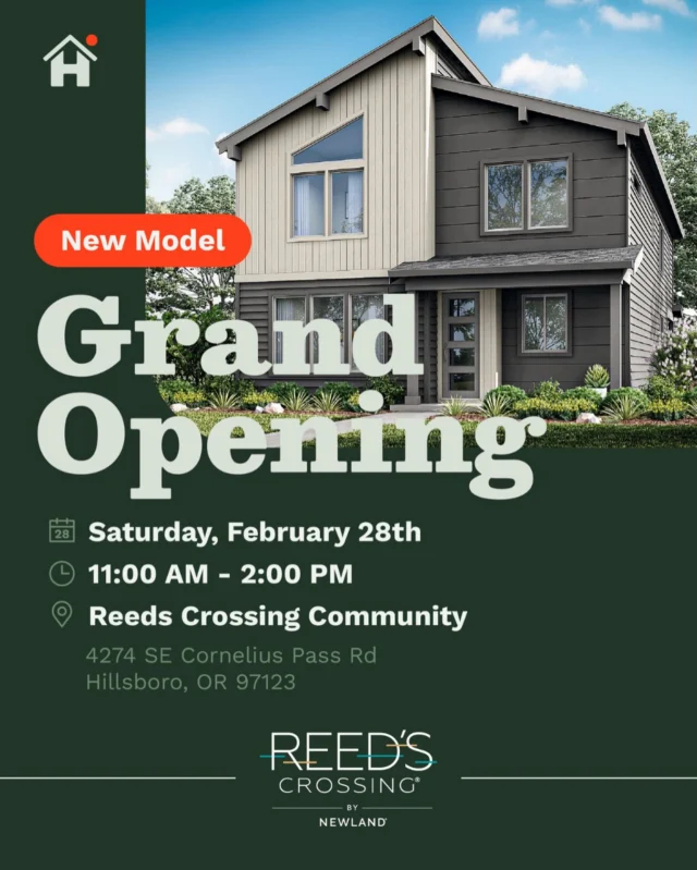 Reed’s Crossing Model Home Grand Opening 🎉 Come explore our newest Holt Homes model in Hillsboro on Feb 28 from 11:00 AM – 2:00 PM

+ Sip coffee from Intentional Espresso ☕
+ Indulge in sweet treats 🍰
+ Tour the home and enjoy family-friendly fun 🏡

Bring your friends and family for an afternoon of connection, exploration, and celebration. 

👉 Reserve your spot via the link in bio!