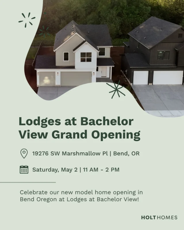 You’re invited 💌 Celebrate the grand opening of our newest Bend community, Lodges at Bachelor View. Spend the afternoon exploring our model home, sipping local coffee, and experiencing the lifestyle that makes Central Oregon so special.

✨ Model home tours
✨ Wild Boots Coffee Co
✨ Bowtie Catering
✨ $100 gift card raffle

📍 Bend, OR
🗓 May 2 
⏱️ 11 AM – 2 PM